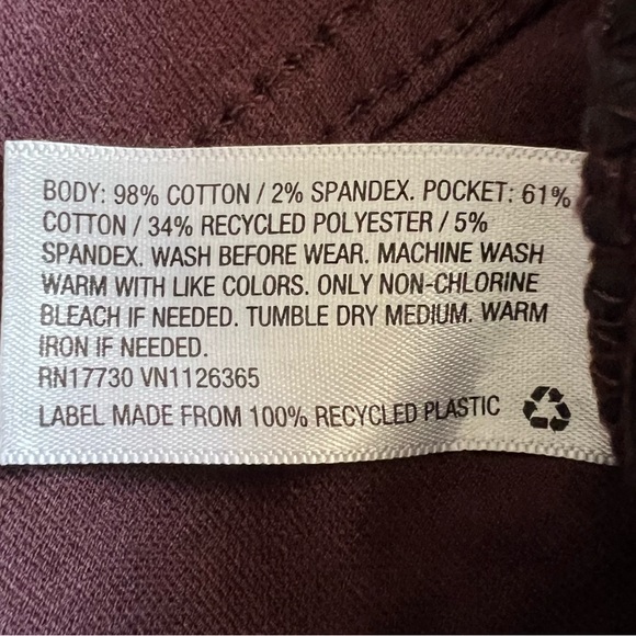 High Rise Cotton Velour Jean Style Pants Size 14 Burgundy ~ Universal Threa… - Picture 4 of 5